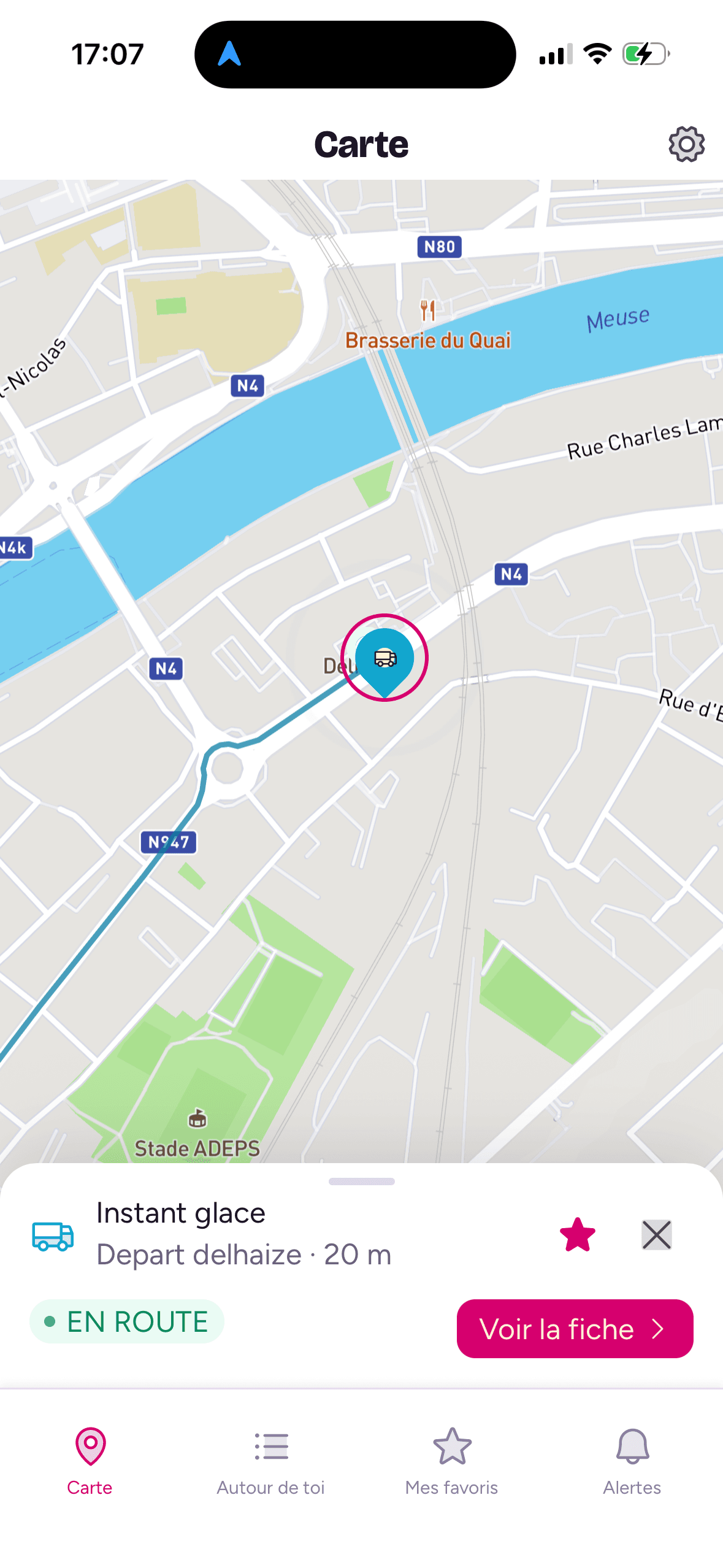 Écran Carte : Instant glace en route, 20 m